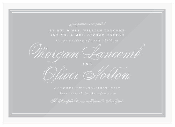 Officially invite your closest friends and loved ones to your wedding, by mailing out our Classical Tradition Clear Wedding Invitations!