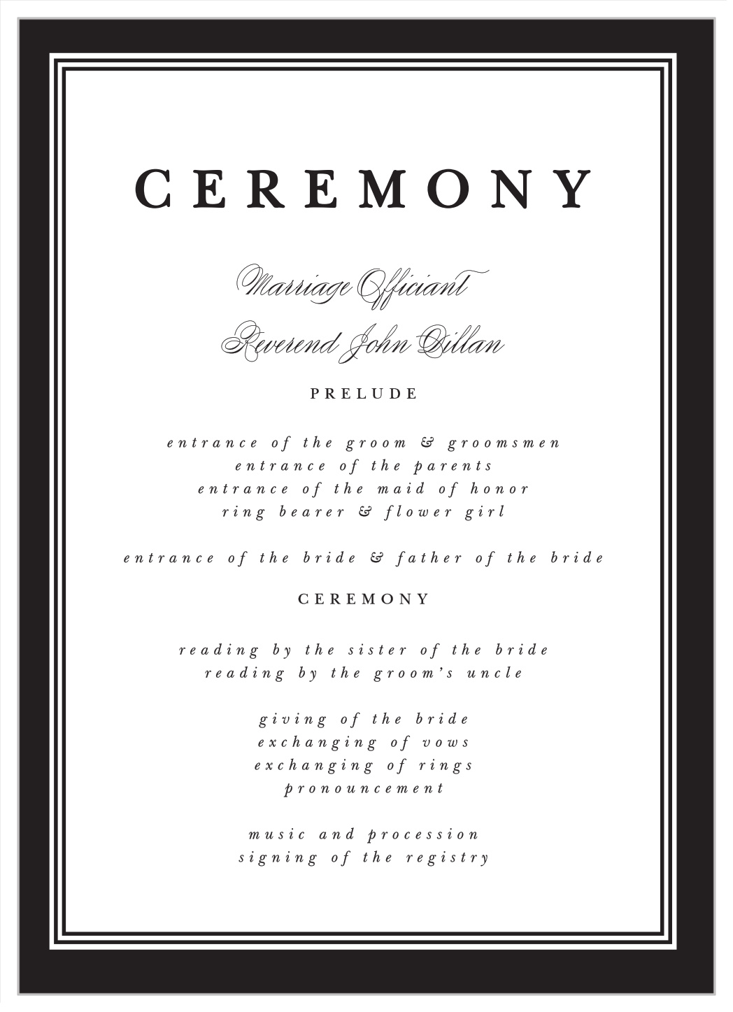 Classical Tradition Wedding Programs