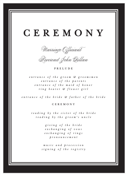 Keep your guests informed of the events of the day and the names of those involved, by providing our Classical Tradition Wedding Programs!