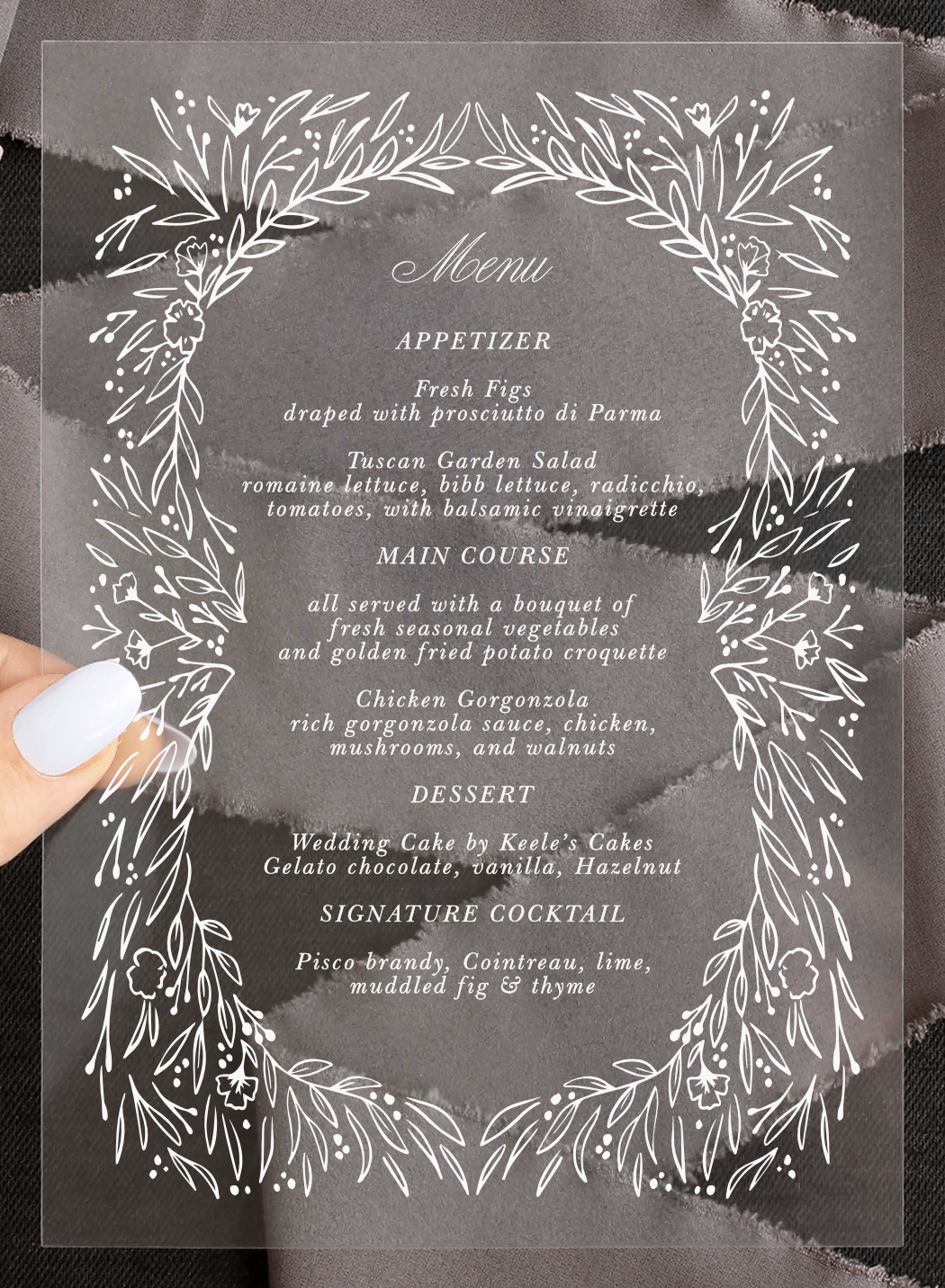 Framed Love Clear Wedding Menus