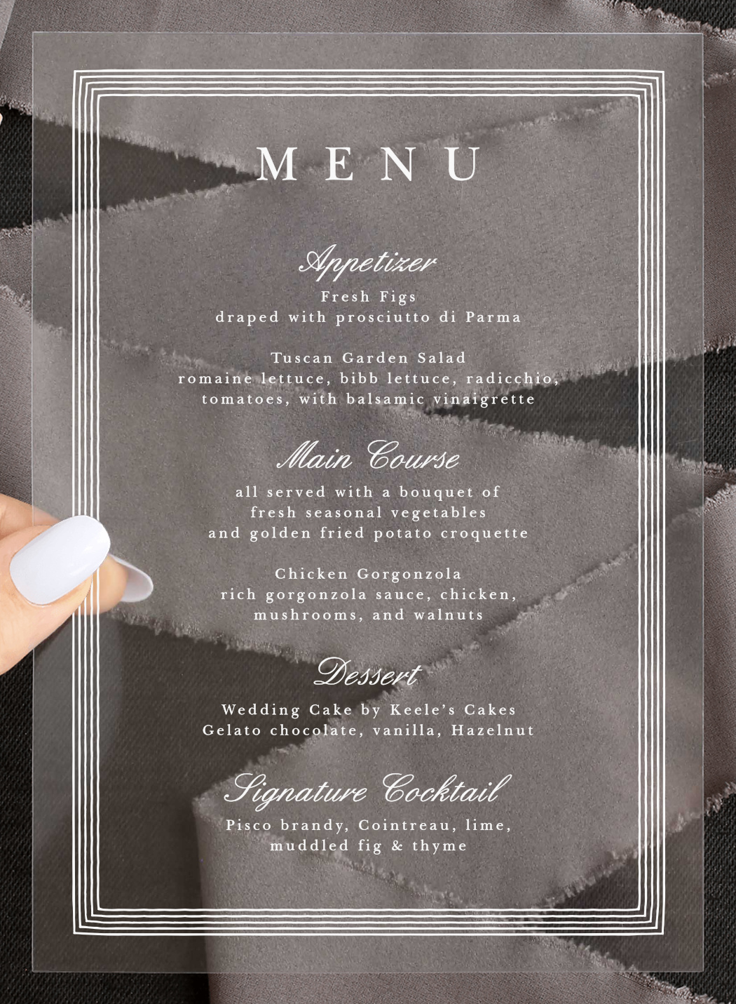 Lovely Frame Clear Wedding Menus