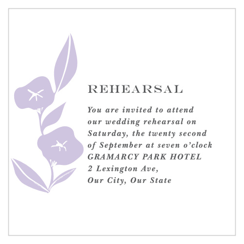 Be sure to invite your friends and family to some pre-wedding celebrations by sending out our Graphic Wreath Rehearsal Cards!
