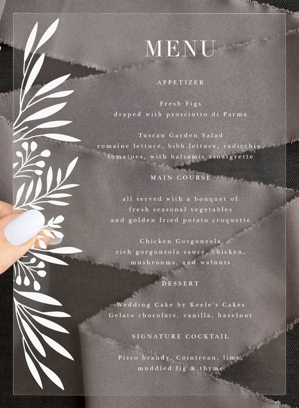 Offset Blooms Clear Wedding Menus