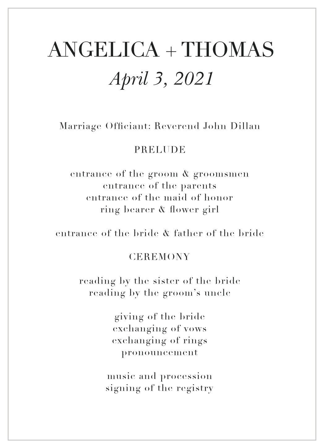 Classic Editorial Wedding Programs