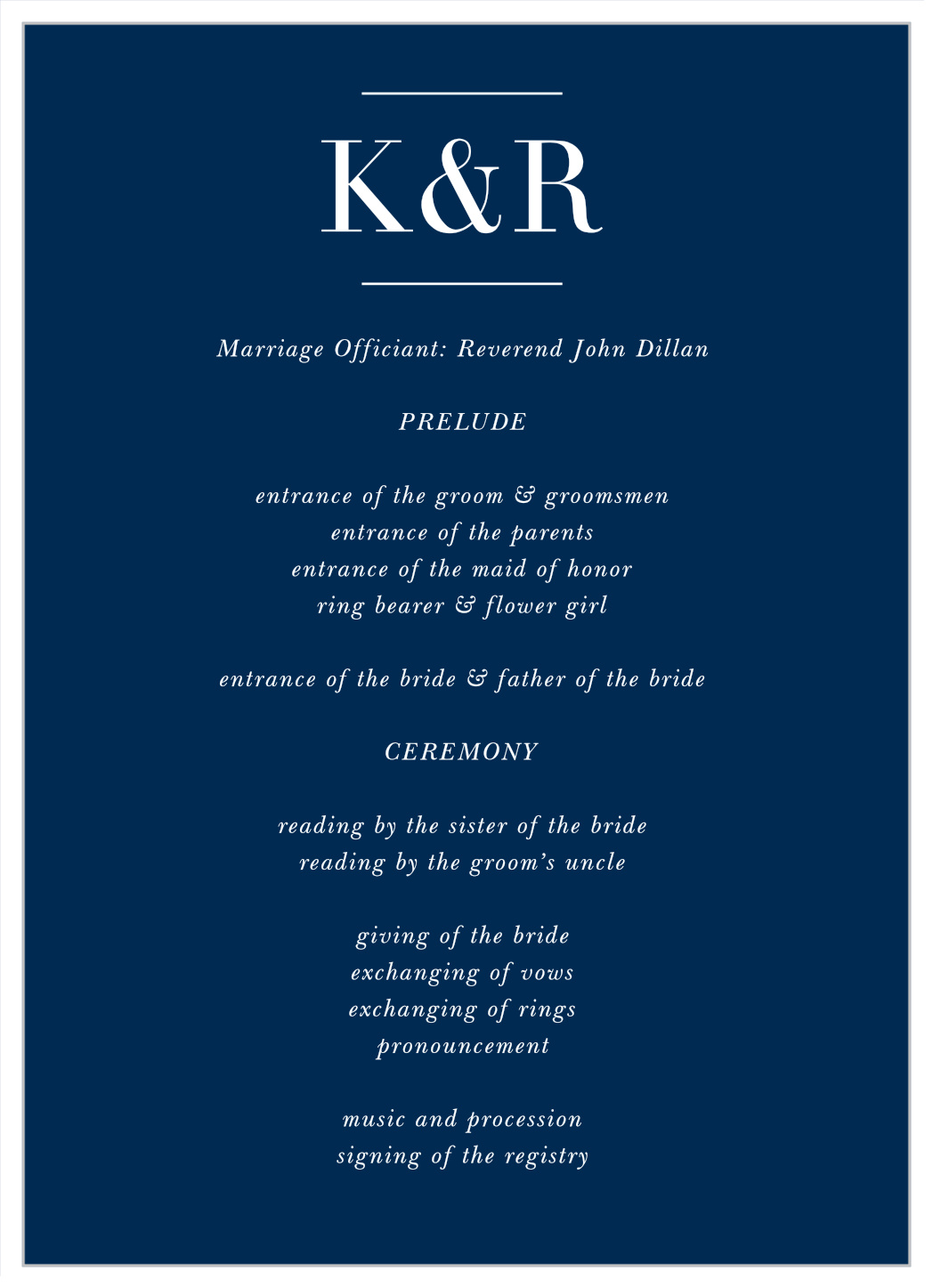 Chapter One Wedding Programs