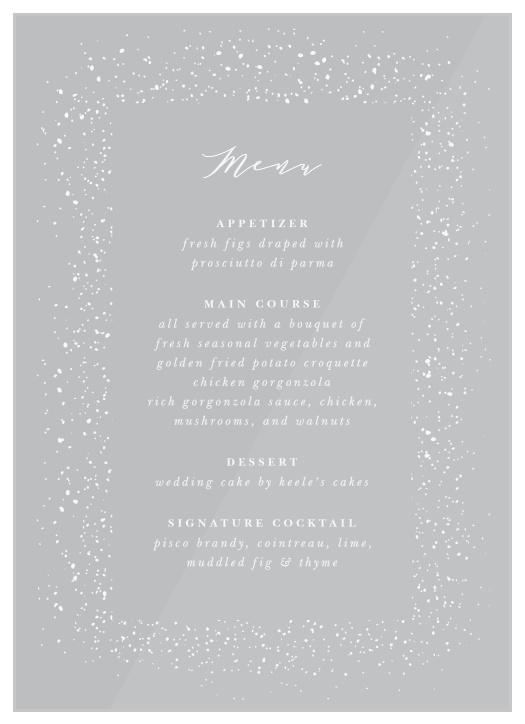 Share your wedding information in dazzling style with our Stunning Stardust Clear Wedding Menus. 