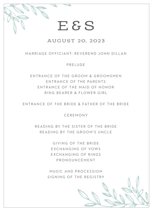 Walk family and friends through every step of your ceremony with our Botanical Greenhouse Wedding Programs.