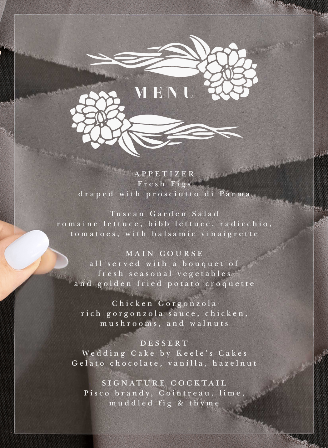 Rich Florals Clear Wedding Menus
