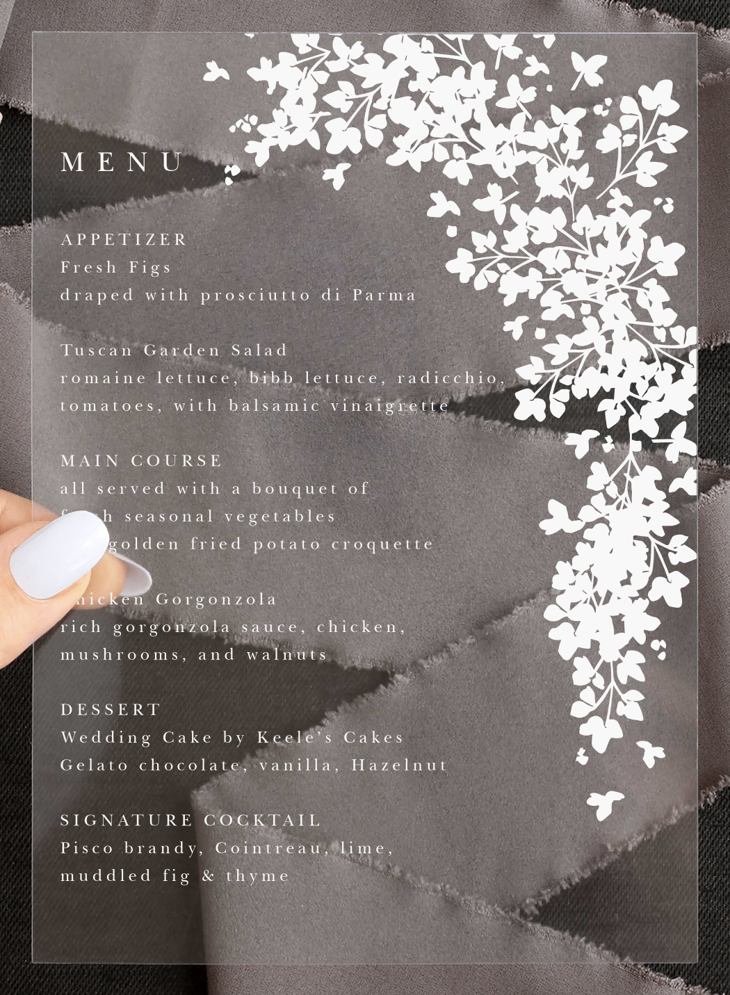 Botanical Arch Clear Wedding Menus