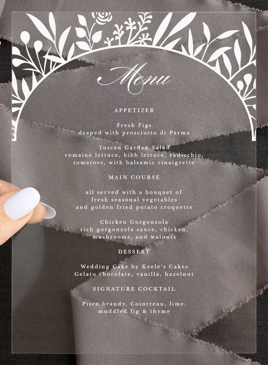 Floral Surround Clear Wedding Menus