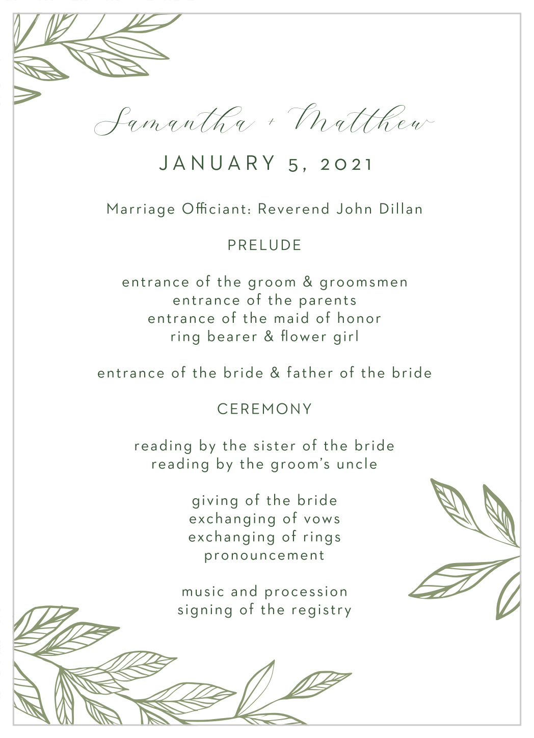 Wispy Leaves Wedding Programs