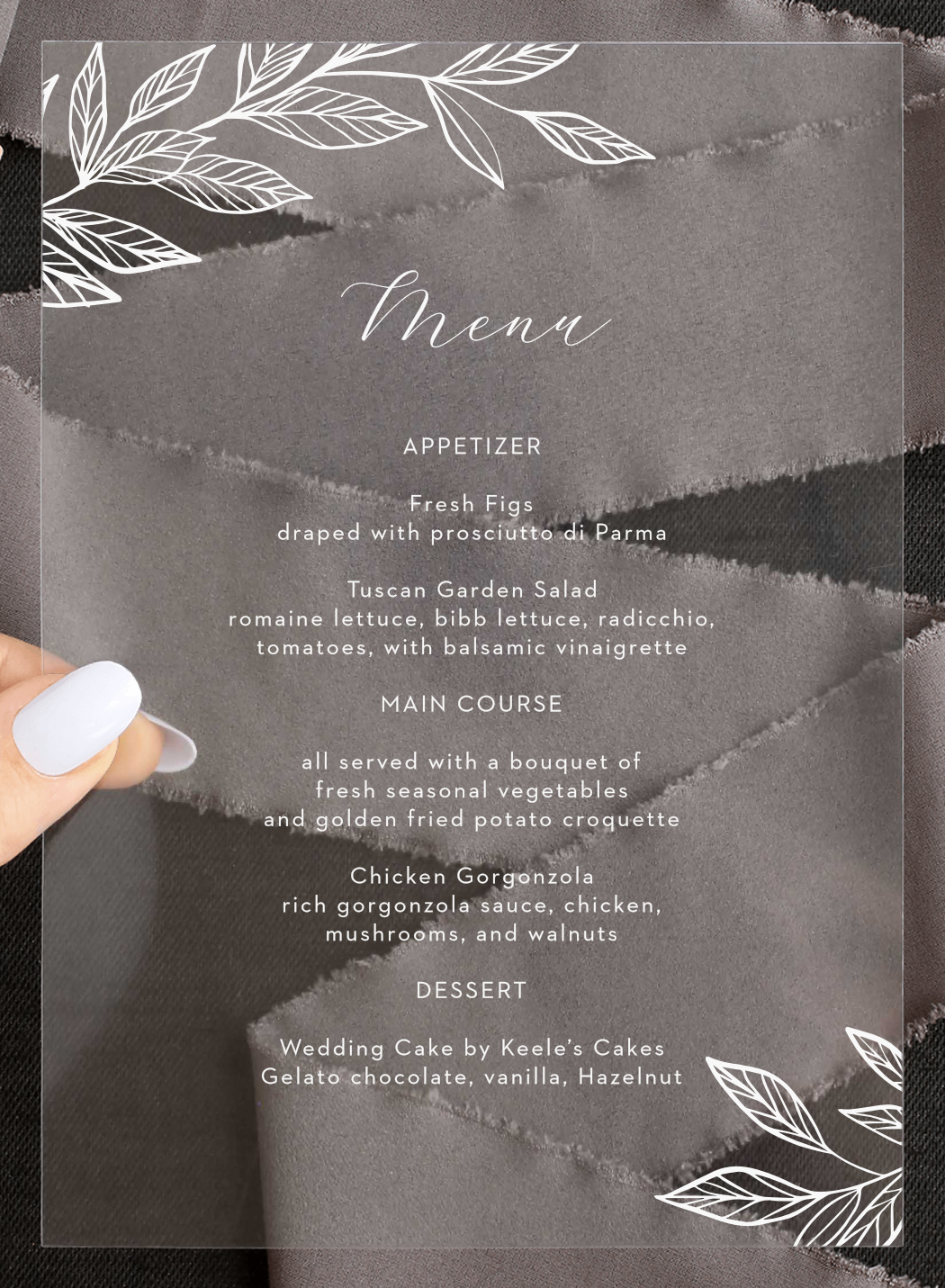 Wispy Leaves Clear Wedding Menus