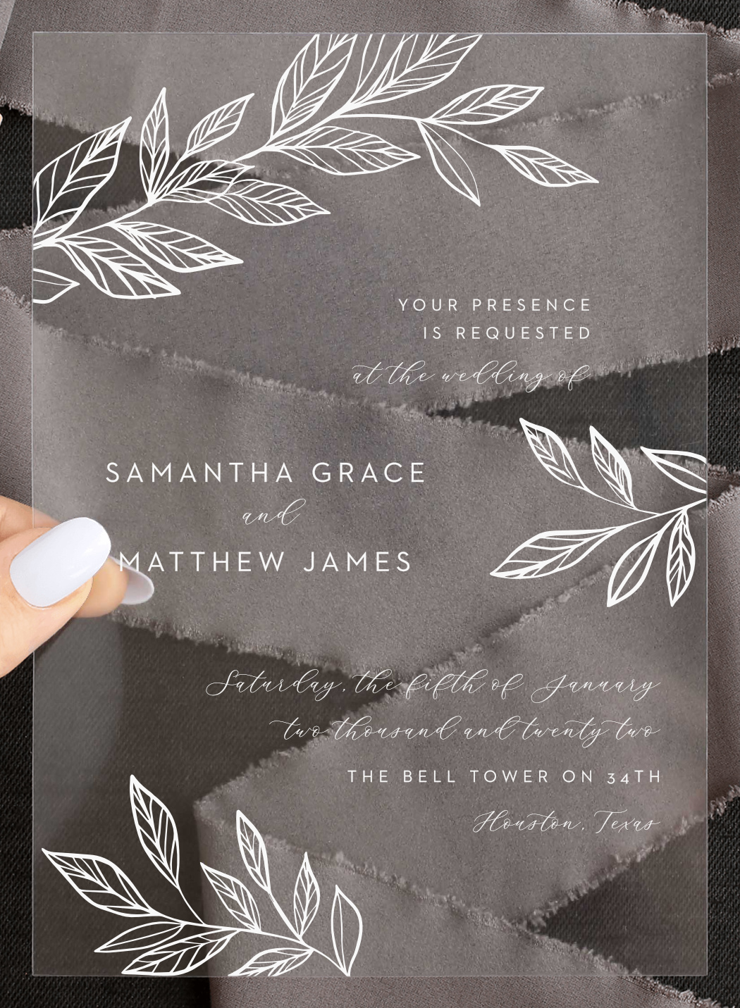 Wispy Leaves Clear Wedding Invitations