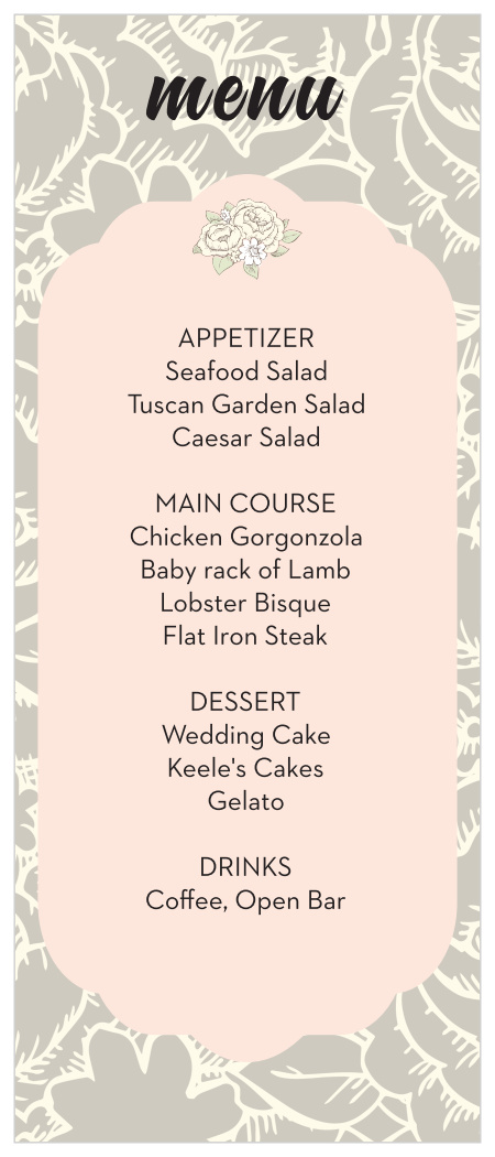 Subtle Peonies Wedding Menus