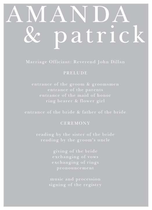 Provide our Simply Styled Wedding Programs at your event so your guests can be kept in the loop throughout your ceremony!