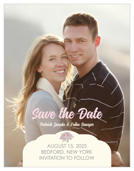 Our Subtle Peonies save the date card has a vintage floral design. As always, you can change the colors and fonts in order to match your wedding scheme. Personalize the card and see your modifications instantly!