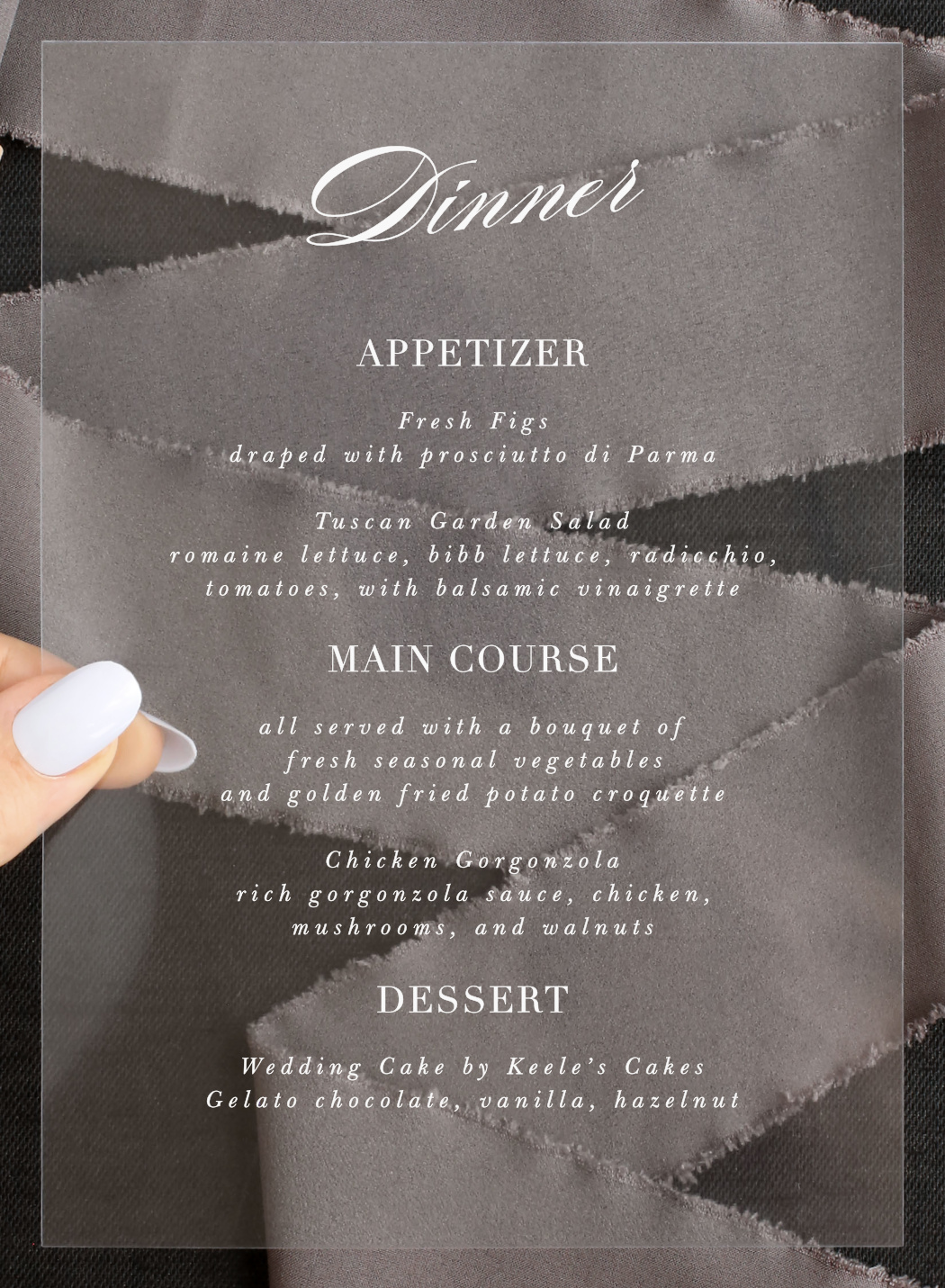 Simple Typography Clear Wedding Menus