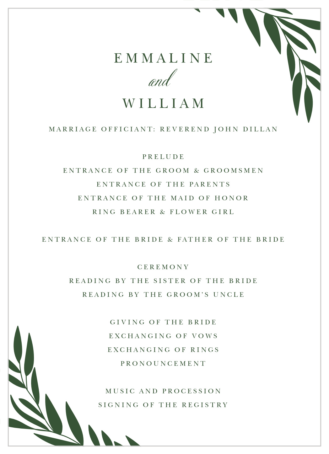 Greenery Leaves Wedding Programs