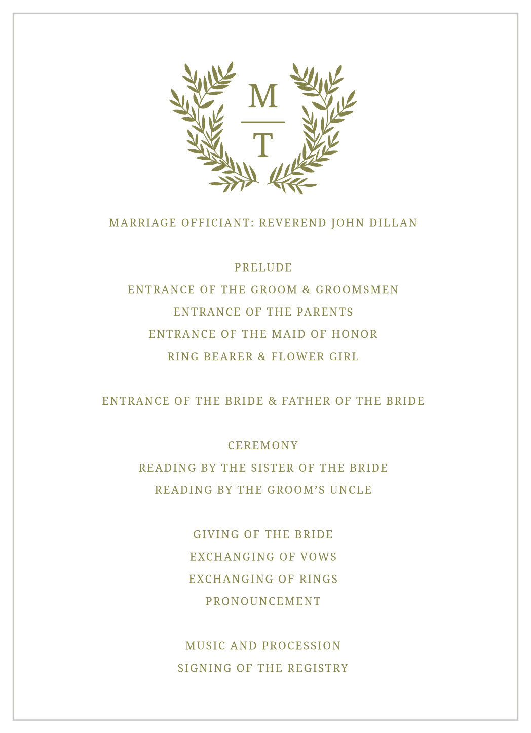 Botanical Monogram Wedding Programs