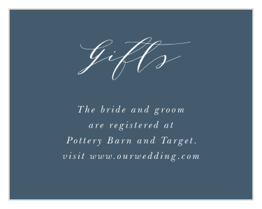 Inform friends and family of where you have registered for wedding gifts with our modern Calligraphy Registry Cards.
