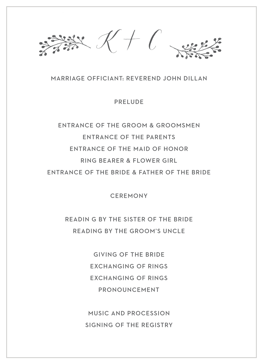 Floral Calligraphy Wedding Programs