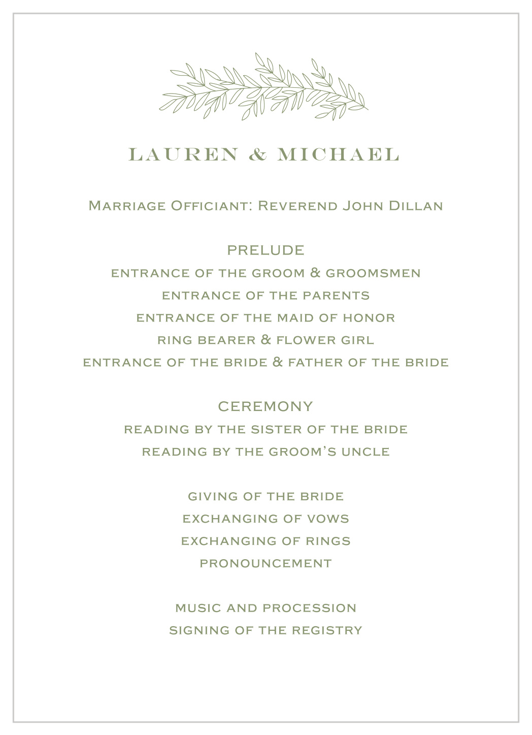 Vintage Greenery Wedding Programs