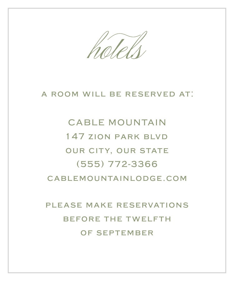 Vintage Greenery Accommodation Cards