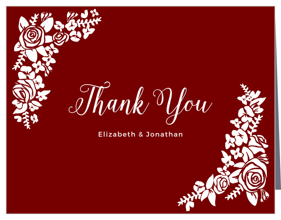 Share your appreciation in whimsical beauty with our Botanical Corners Wedding Thank You Cards. 