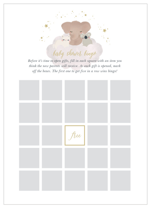 Keep the magic and surprise alive with our Starry Animals Baby Shower Bingo.