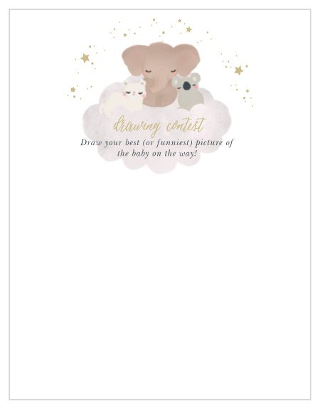 Give your guests the opportunity to provide a snapshot of your newborn in hilarious or heartfelt sketches with our Starry Animals Baby Drawing Contest!