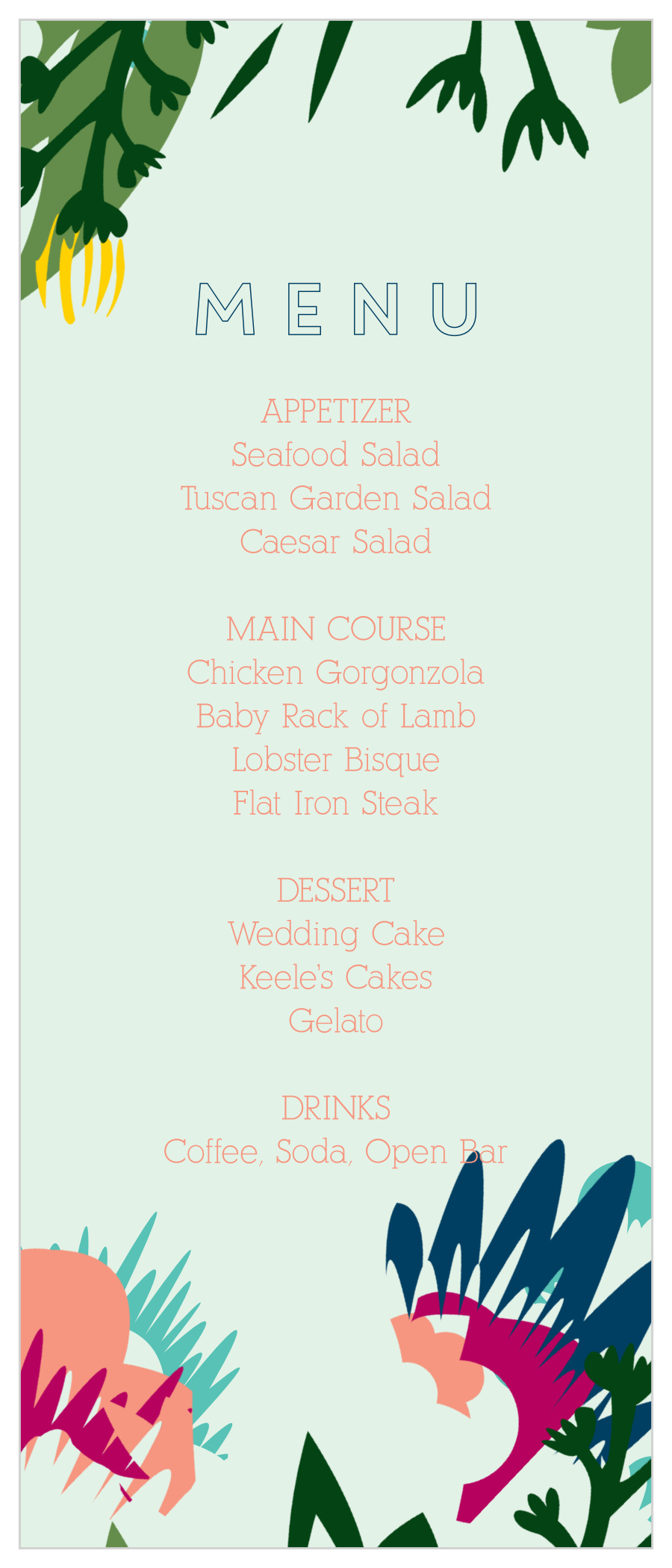 Tropical Flower Wedding Menus