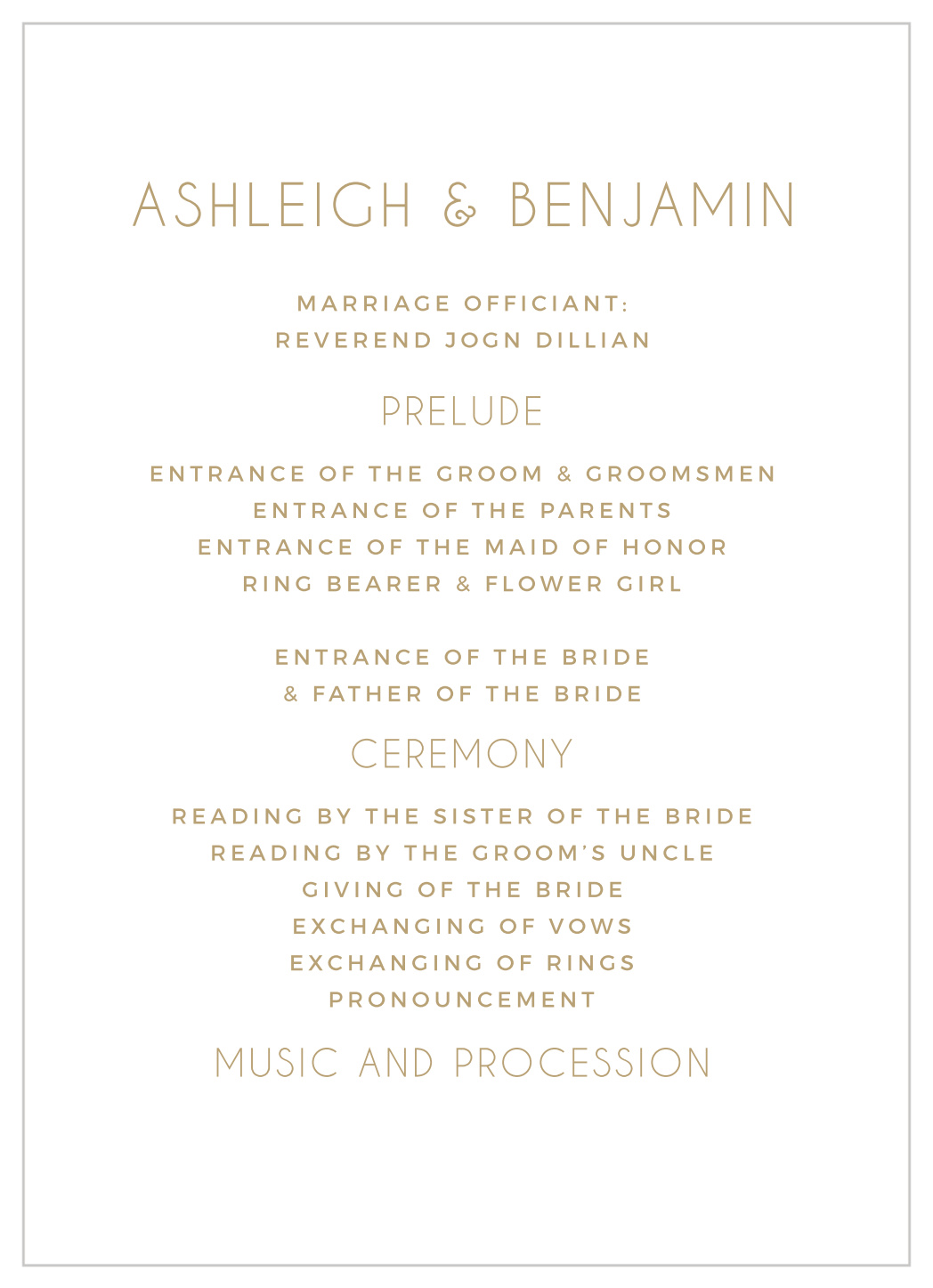 Deco Typography Wedding Programs