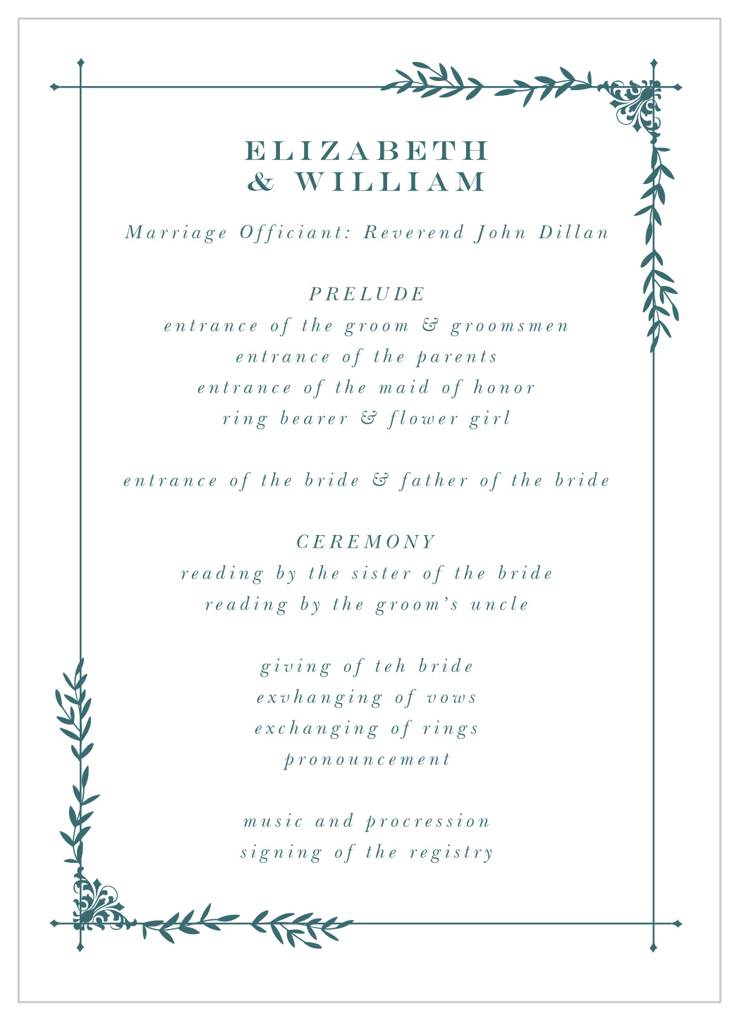 Garden Frame Wedding Programs