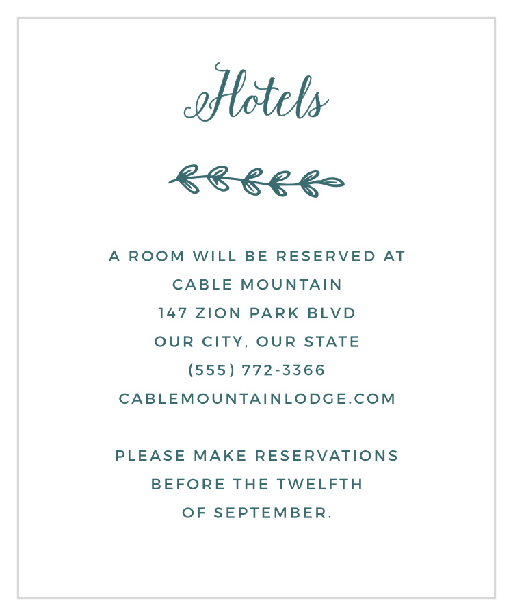 Rustic Foliage Accommodation Cards