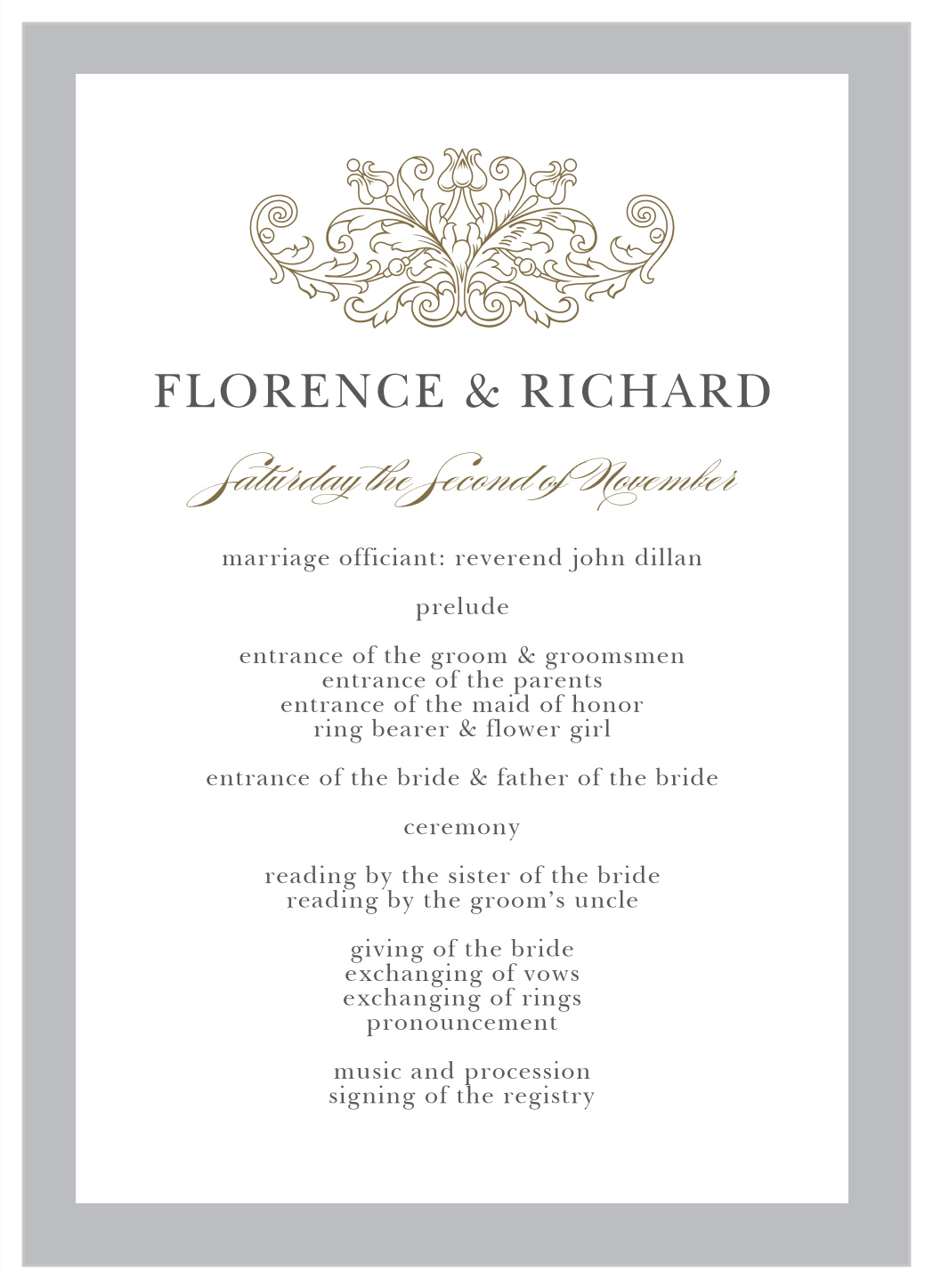 Classic Damask Wedding Programs
