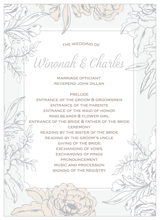 Share your wedding information in exquisite style with our Enveloped Peonies Wedding Programs.