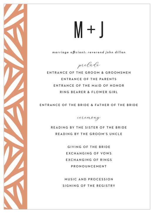 Share your wedding information in style with our Boldly Framed Wedding Programs.