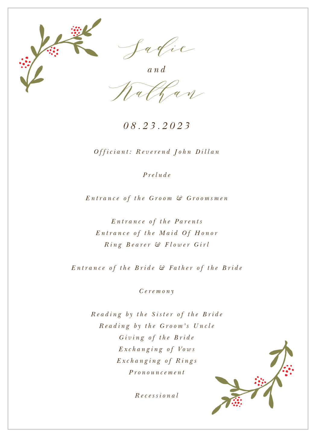 Lavish Berries Wedding Programs