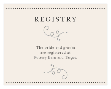 Our Swirl Frame Registry Cards are a convenient way for you to easily share your gift list locations with your guests!