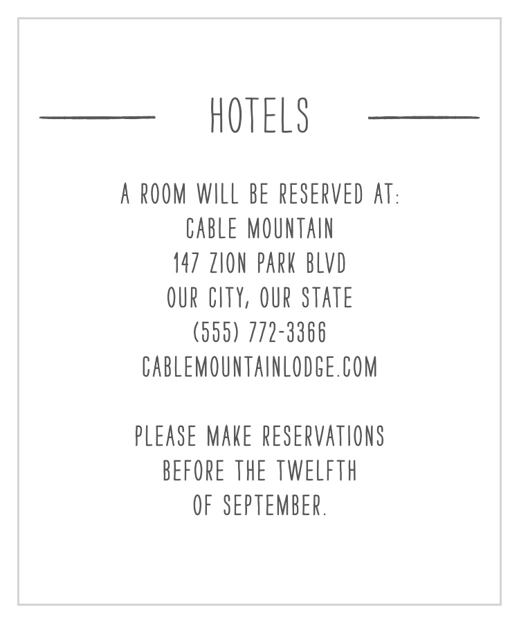 Chalkboard Inscription Accommodation Cards
