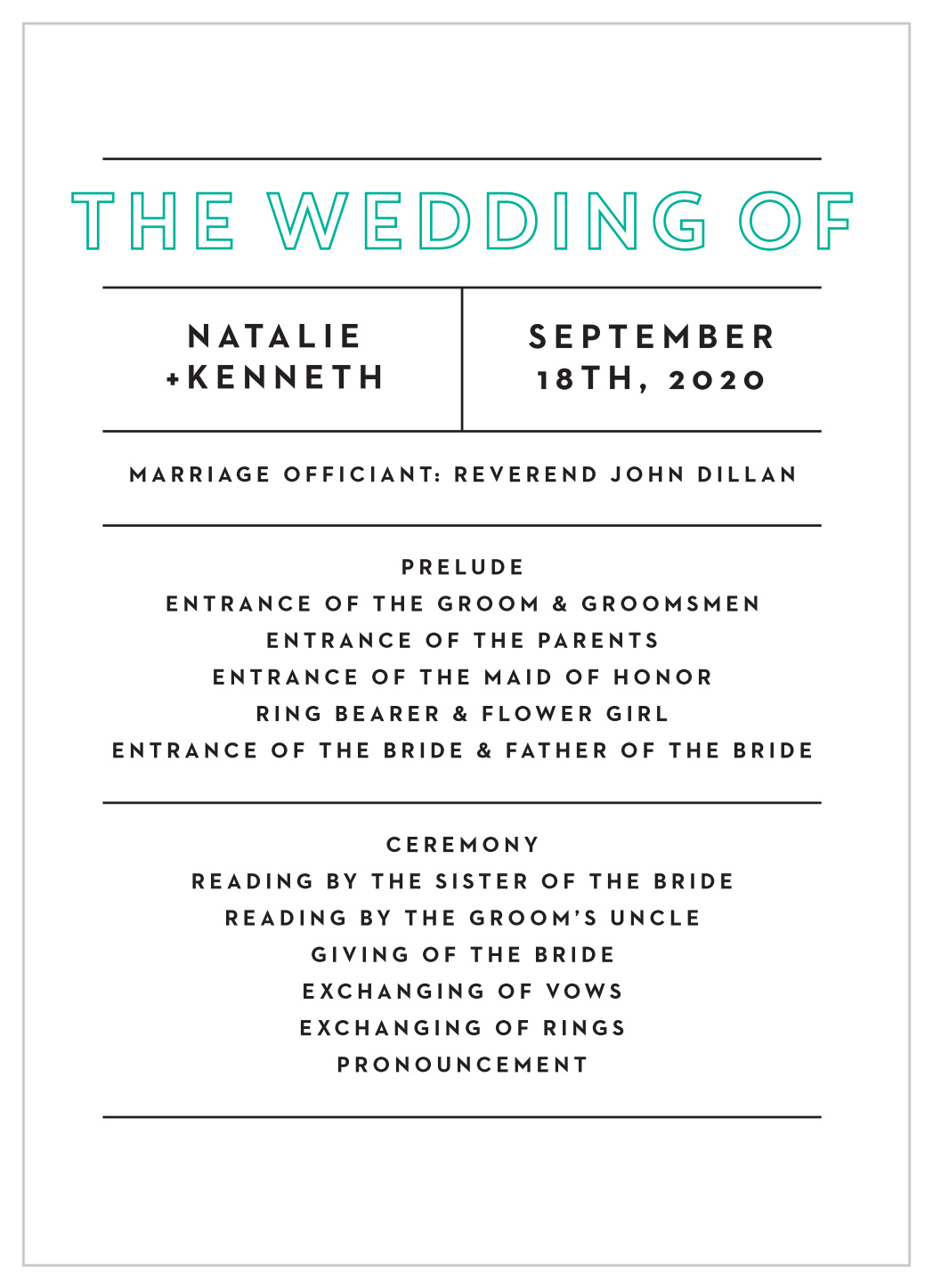 Boldly Outlined Wedding Programs