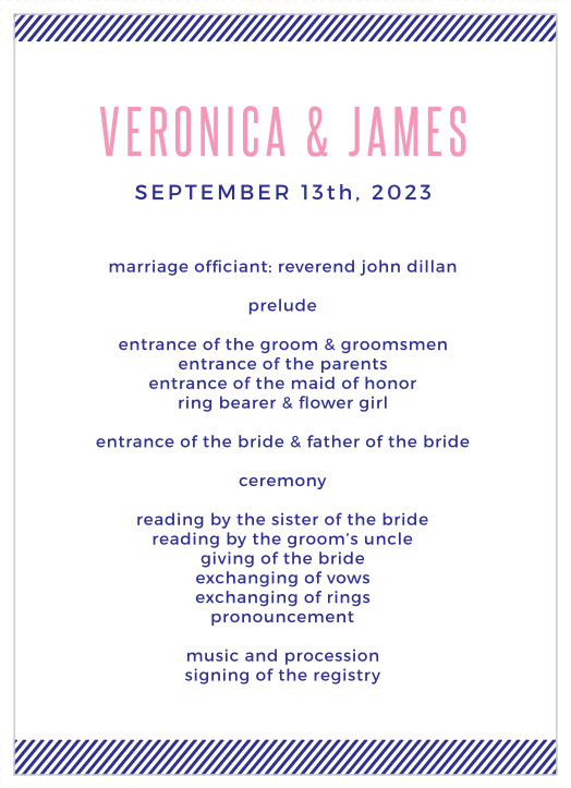 Our Masterly Charm Wedding Programs are just what you need for keeping your guests conveniently in the loop throughout your event!