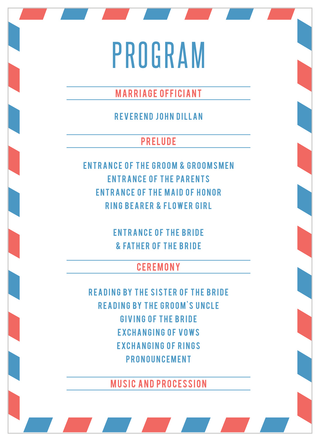 Unique Airmail Wedding Programs