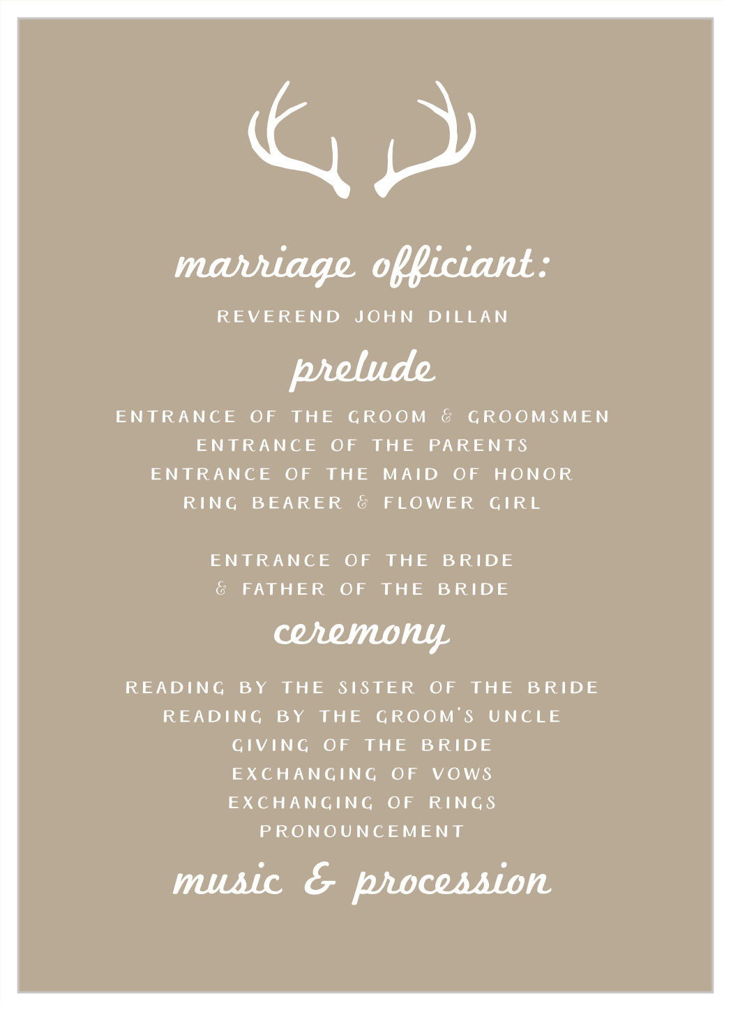 Rustic Antlers Wedding Programs