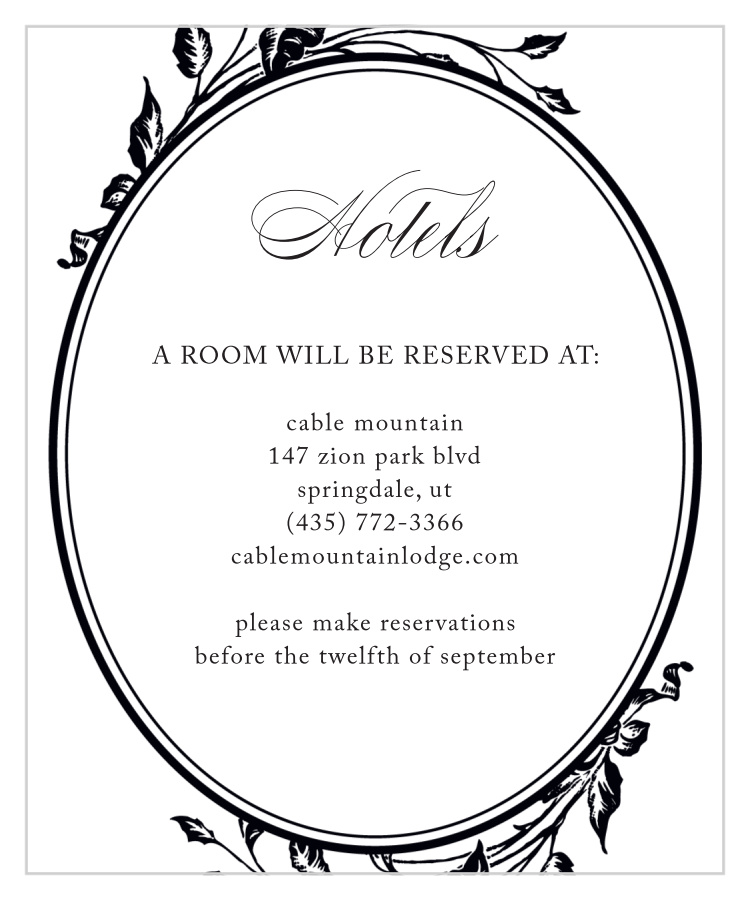 Elegant Relic Accommodation Cards
