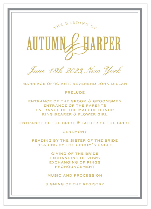 Provide your guests with our Antique Luxury Wedding Programs so they can stylishly follow along with the proceedings of your event!