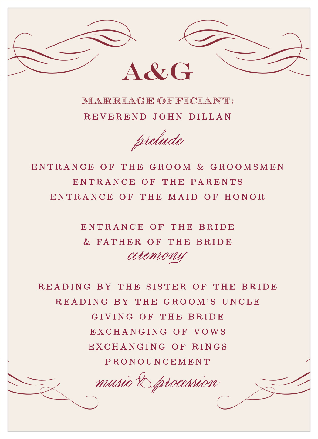 Scrolled Frame Wedding Programs