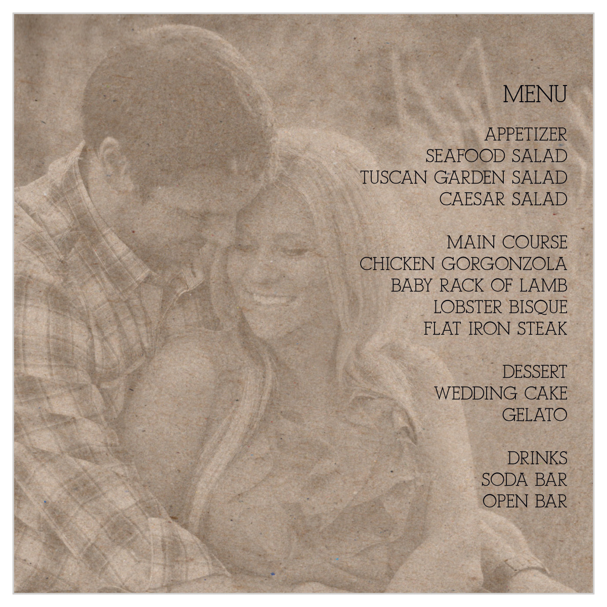 Vintage Floral Kraft Wedding Menus