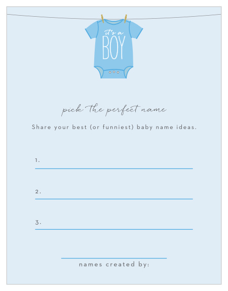 Take notes from the crowd with our cute Boy Onesie Clothesline Baby Name Contest, their suggestions becoming your new top ten or going straight into the never use pile.