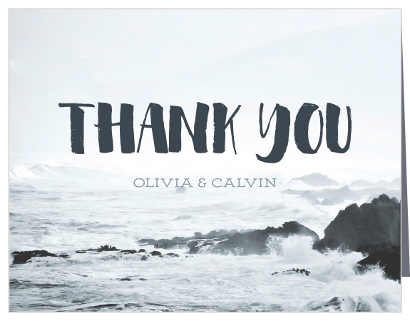 Remind your guests of the beautiful view from your event, by using a photo of it as the background of our Rocky Beach Stamp Bridal Shower Thank You Cards!